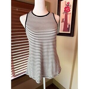 ATHLETA Women's Black & White Striped Racerback Silk Blend Tank Top Size XS